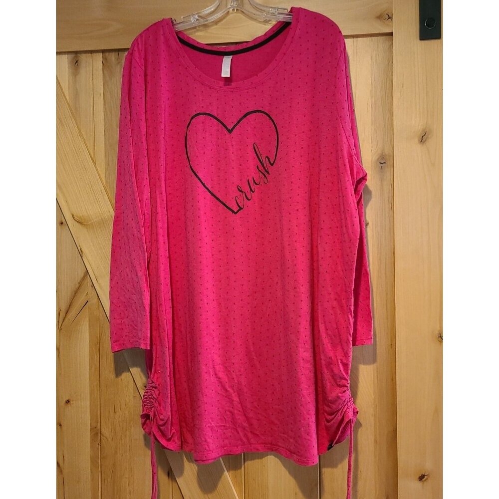 Sleep Cacique 22/24 Pink Cotton Shirt Pajama Long Sleeve Heart Crush Ruch Sides